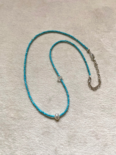 OOAK White Water Turquoise + Pearl Beaded Necklace