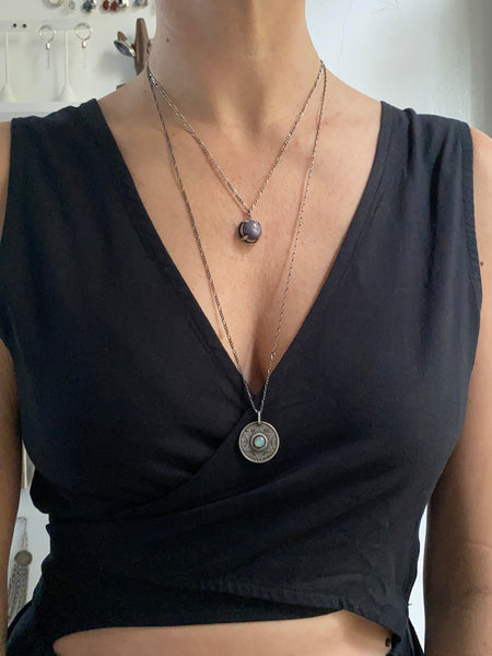 Vintage Moroccan Coin Necklace with Garnet
