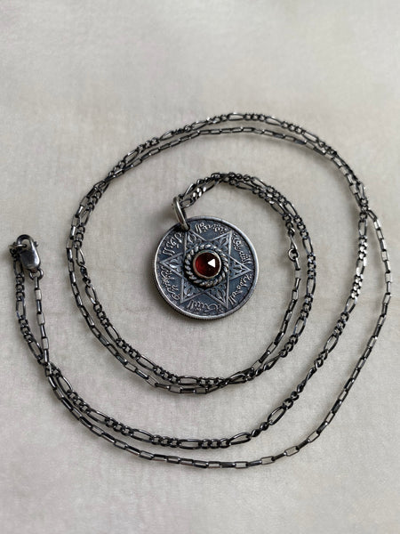 Vintage Moroccan Coin Necklace with Garnet