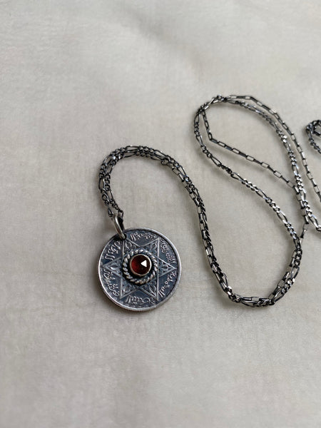 Vintage Moroccan Coin Necklace with Garnet