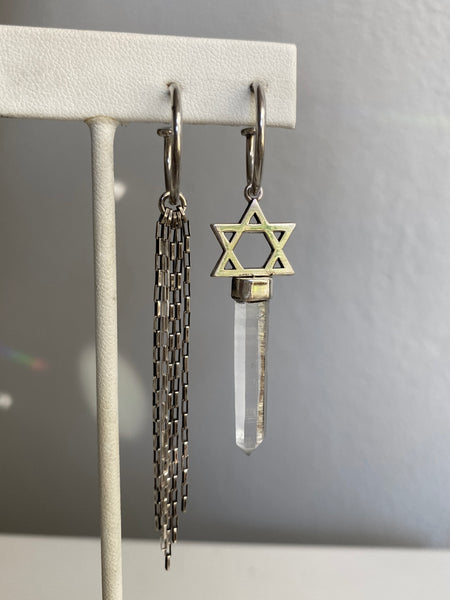 Magen David Singing Quartz Hoop Earrings