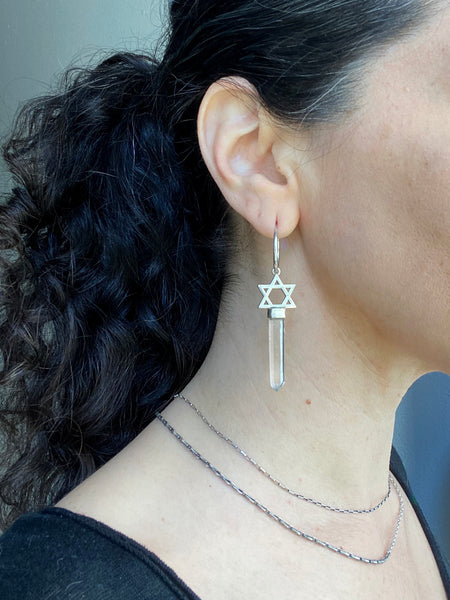 Magen David Singing Quartz Hoop Earrings