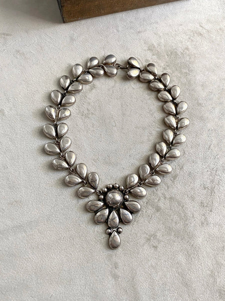 Vintage Mexican Silver Flower Petal Collar Necklace