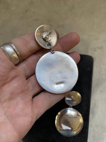XL Vintage Sterling Silver Statement Saucer Earrings