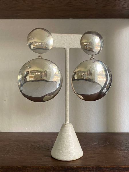 XL Vintage Sterling Silver Statement Saucer Earrings