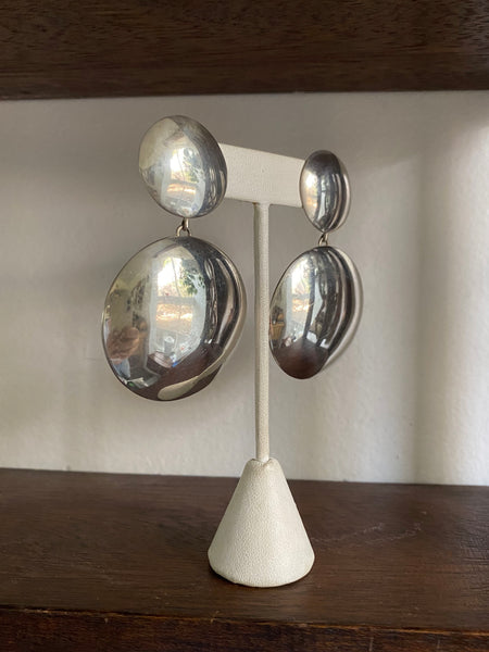 XL Vintage Sterling Silver Statement Saucer Earrings