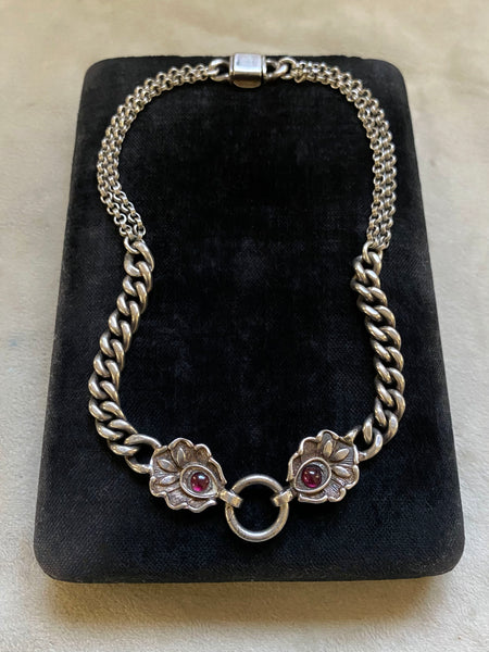 Vintage Sterling Silver+Garnet Converted Choker Necklace