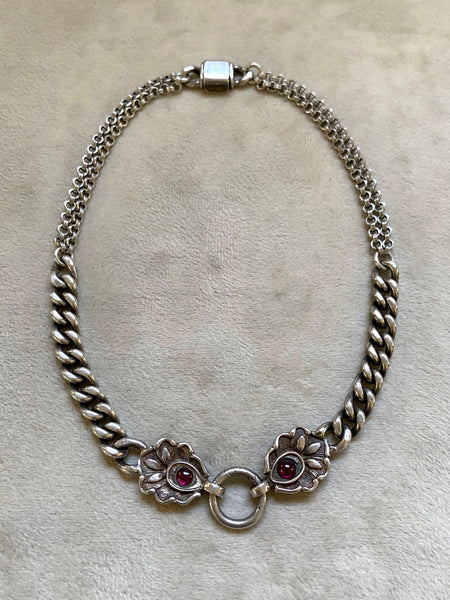 Vintage Sterling Silver+Garnet Converted Choker Necklace