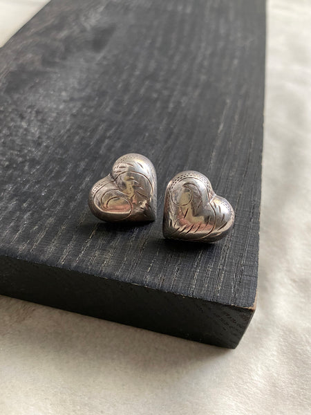 Vintage Puffy Heart Studs