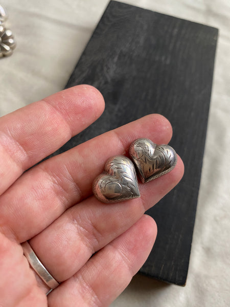 Vintage Puffy Heart Studs