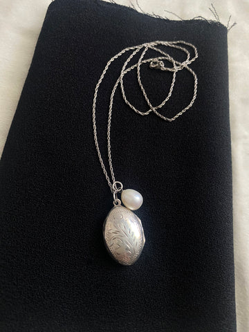 Vintage Pearl + Locket Charm Necklace