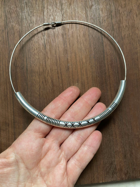 Vintage Sterling Curved Tube Collar Necklace