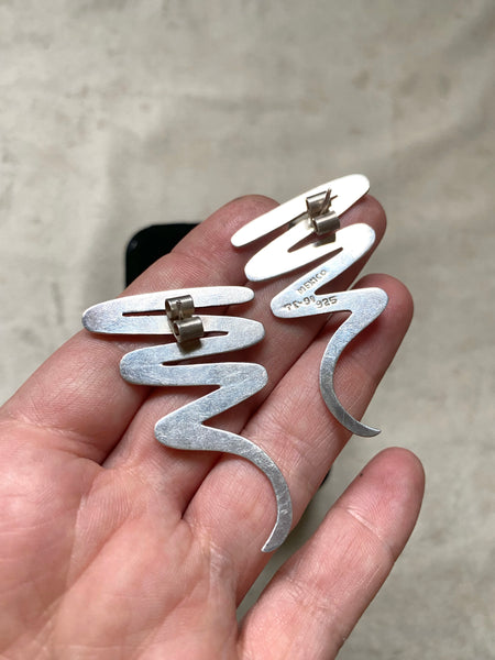 Vintage Sterling Silver Taxco Squiggle Statement Earrings