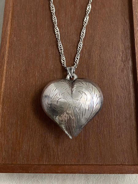 XL Engraved Puffy Heart + Singapore Chain Necklace