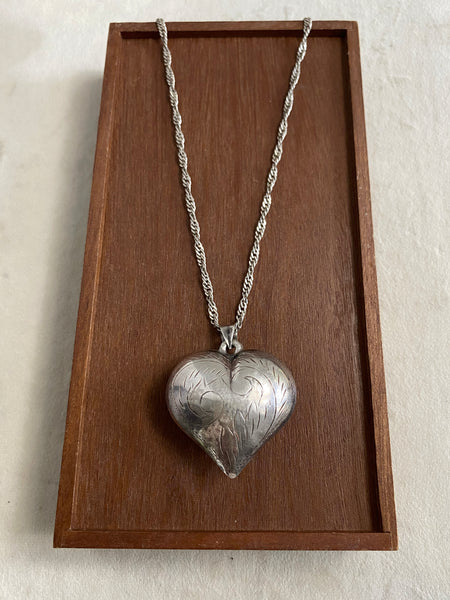 XL Engraved Puffy Heart Necklace