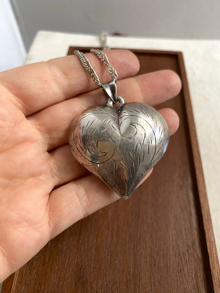XL Engraved Puffy Heart Necklace