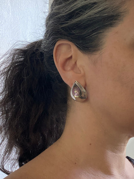 Vintage Abalone +Sterling Silver Drop Earrings