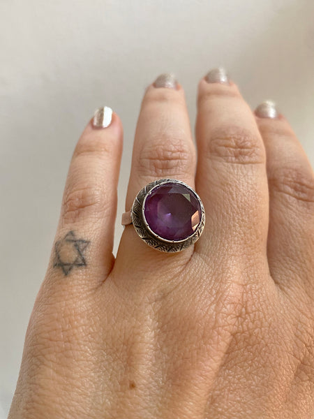 Vintage Sterling Amethyst Cocktail Ring sz 6