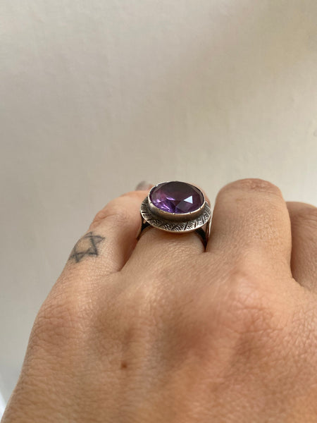 Vintage Sterling Amethyst Cocktail Ring sz 6