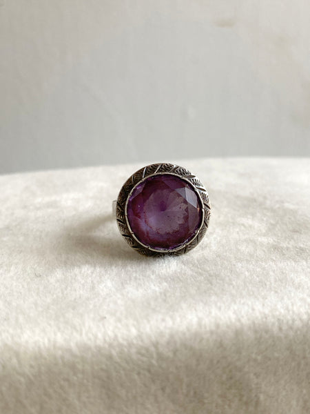 Vintage Sterling Amethyst Cocktail Ring sz 6