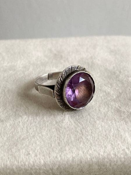 Vintage Sterling Amethyst Cocktail Ring sz 6