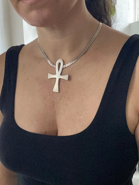 Vintage Sterling Silver Ankh Collar Necklace