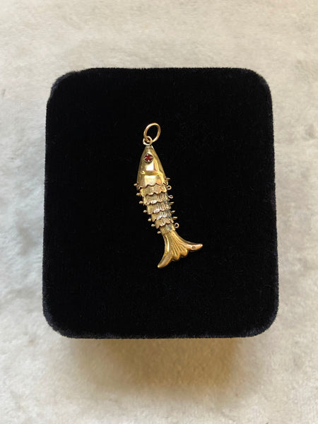 RARE Vintage 14k Gold Articulated Fish Charm