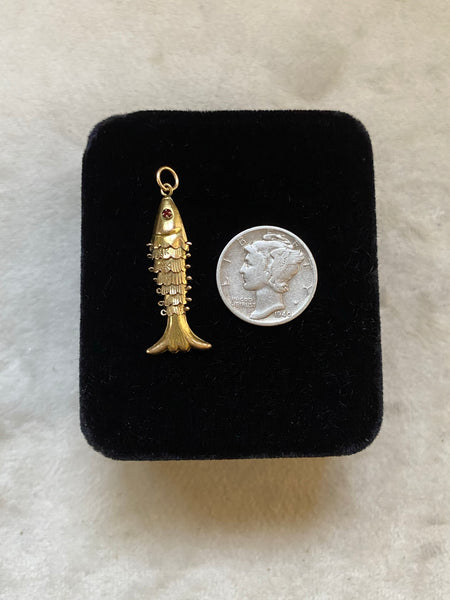 RARE Vintage 14k Gold Articulated Fish Charm