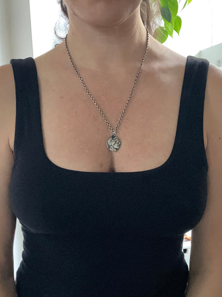 Vintage Sterling Silver Cast Athena Coin + Sapphire Quartz Necklace