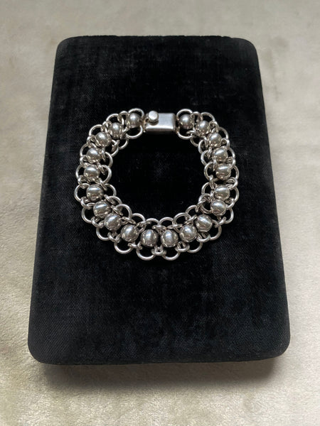 Vintage Taxco Sterling Silver Ball + Chain Link Bracelet