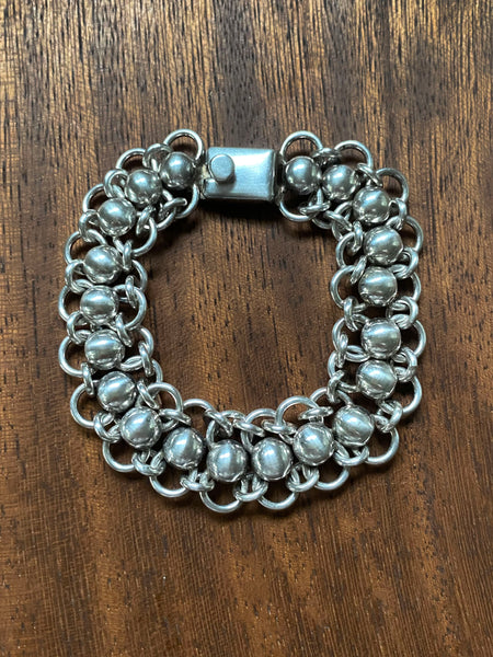 Vintage Taxco Sterling Silver Ball + Chain Link Bracelet