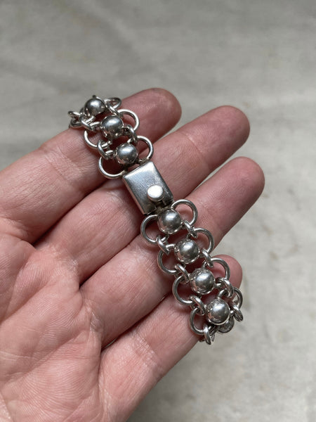 Vintage Taxco Sterling Silver Ball + Chain Link Bracelet
