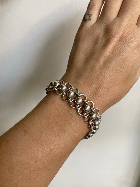 Vintage Taxco Sterling Silver Ball + Chain Link Bracelet