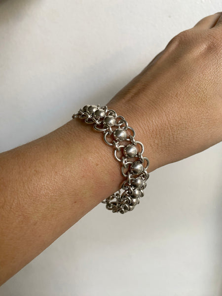 Vintage Taxco Sterling Silver Ball + Chain Link Bracelet