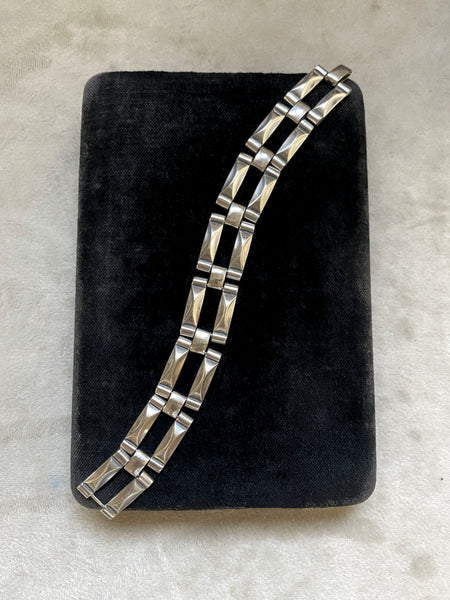 Vintage Sterling Silver Brick Link Bracelet 7"