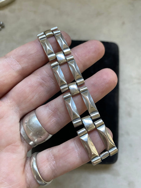 Vintage Sterling Silver Brick Link Bracelet 7"