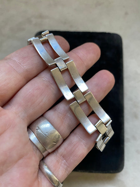 Vintage Sterling Silver Brick Link Bracelet 7"