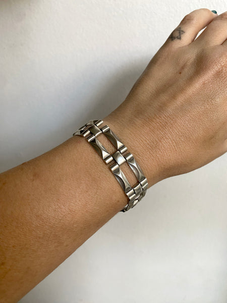 Vintage Sterling Silver Brick Link Bracelet 7"