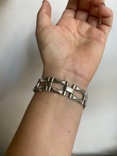 Vintage Sterling Silver Brick Link Bracelet 7"