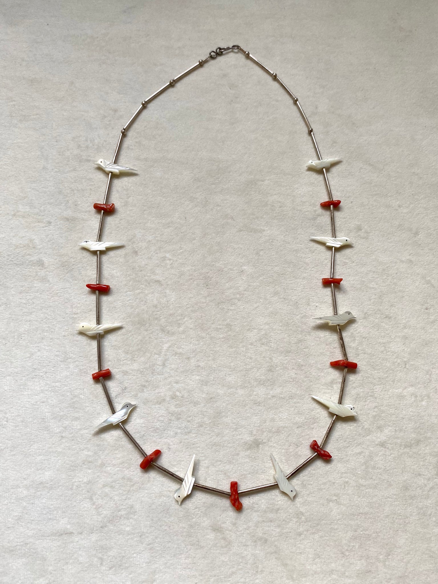 Vintage Mother of Pearl and Coral Bird Necklace