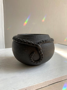 Small Raw Black Clay Snake Pot