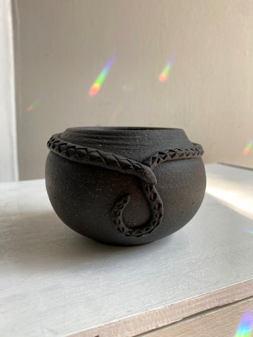 Small Raw Black Clay Snake Pot