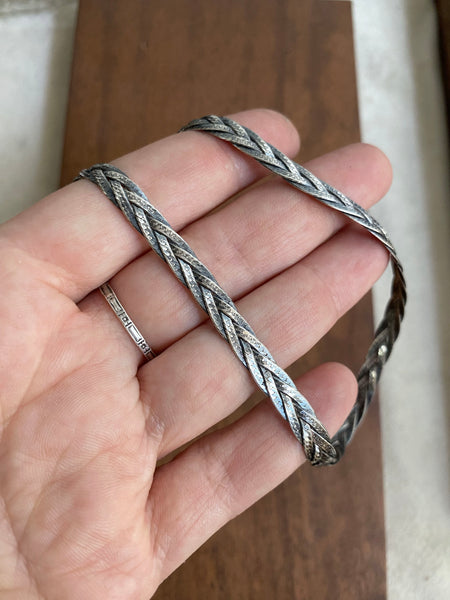 Vintage Sterling Silver Herringbone Braid Chain
