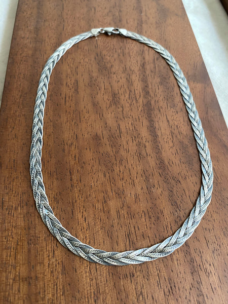 Vintage Sterling Silver Herringbone Braid Chain