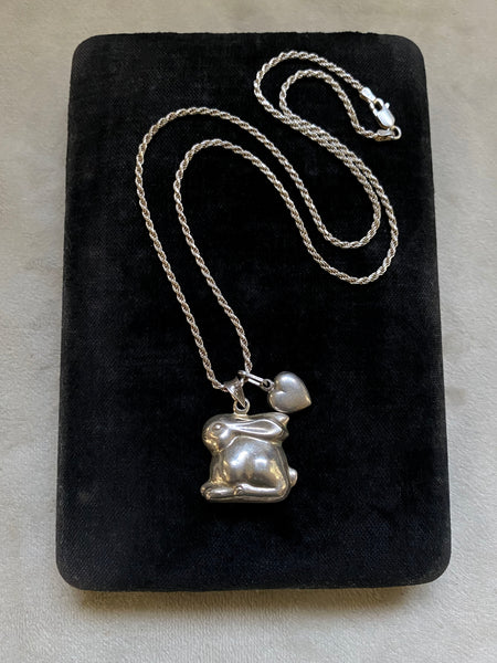 Vintage Sterling Silver Puffy Bunny Charm Necklace