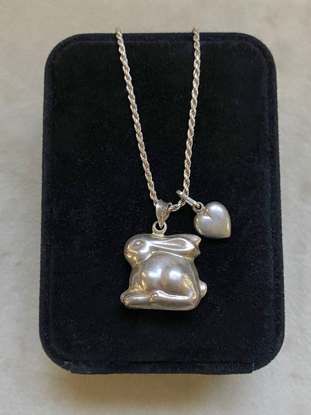 Vintage Sterling Silver Puffy Bunny Charm Necklace