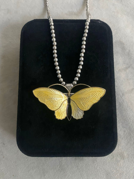 Vintage Sterling Silver + Enamel Aksel Holmsen Butterfly Brooch / Necklace