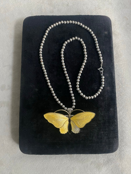 Vintage Sterling Silver + Enamel Aksel Holmsen Butterfly Brooch / Necklace