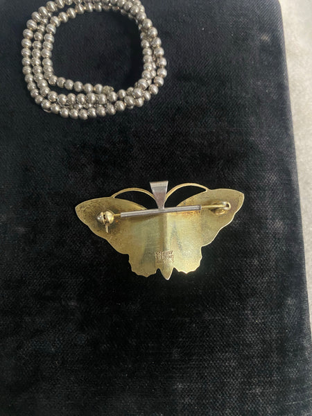 Vintage Sterling Silver + Enamel Aksel Holmsen Butterfly Brooch / Necklace