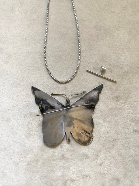 Vintage Abalone Butterfly Statement Necklace (convertible pin)
